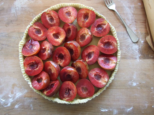 my mom's pluot tart, ready for half-baking (then we add the flan!)
