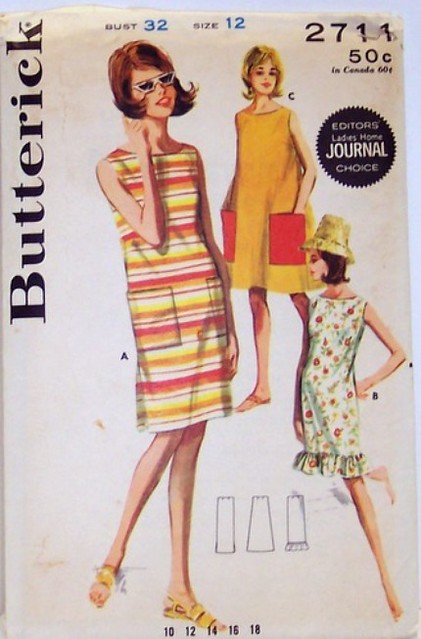 Butterick 2711 Vintage 60s Sewing Pattern Mod A-Line Beach Dress, Shift UNCUT