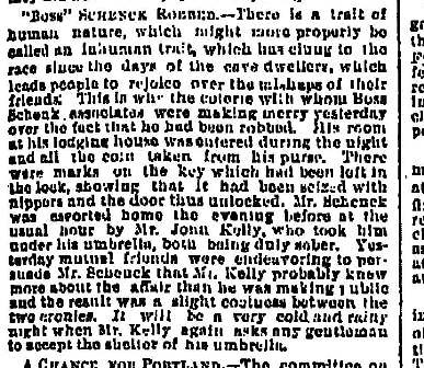 Boss Schenck Robbed - April 6 1881 Oregonian