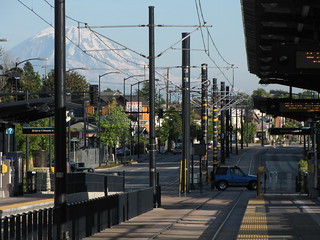 Mount Rainier over Columbia City light rail station