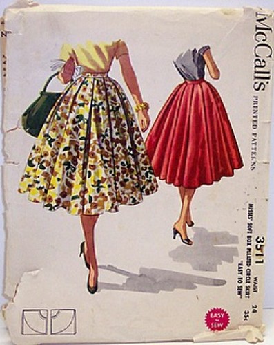 Vintage McCalls Pattern 3511 Full Cirlce Rockabilly 50s Skirt