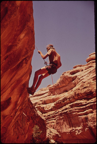 Climbing Out from the Head of Water Canyon, near the Maze, a Remote and Rugged Region in the Heart of the Canyonlands, 05/1972