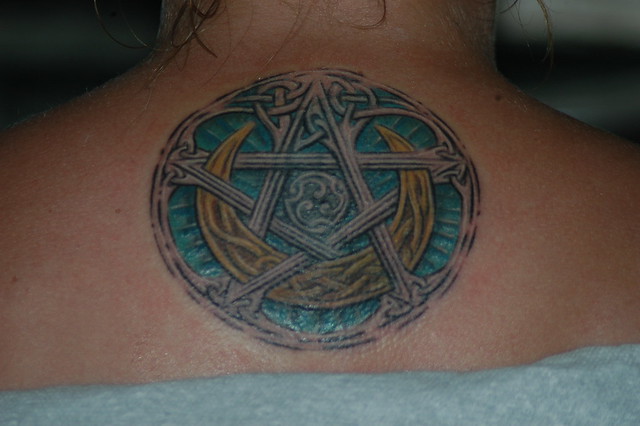 celtic star and moon this tattoo is a cover up tattoo done by Thomas 