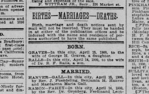 16 Apr 1900 San Francisco Call - Hawver Gall Marriage