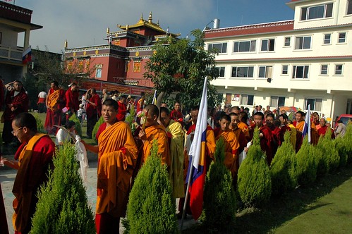 Tharlam Monastery Courtyard Procession on Bodhisattva Day, Kathmandu, Nepal by Wonderlane