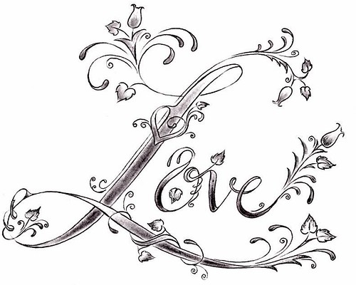 Love Tattoo Design by Denise A Wells lettering made from vines and flowers
