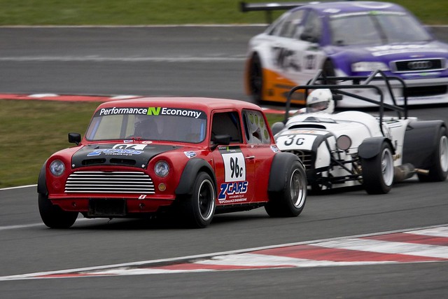 The Z Cars rear engined Mini of Chris Allanson leading the MK Indy of Chris