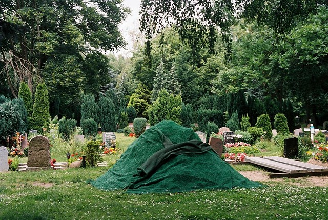 Astroturf mound in graveyard