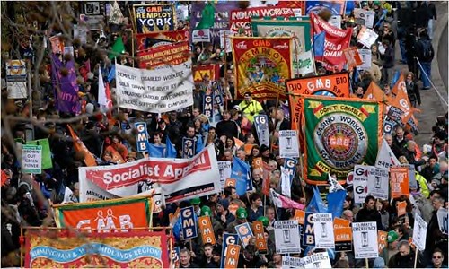 A demonstration of tens of thousands in London on March 28, 2009 opposing the G20 summit. The economic forum is meeting to discuss the global financial crisis. Demonstrators protested the imperialist wars and the trillion dollar handouts to the bankers. by Pan-African News Wire File Photos
