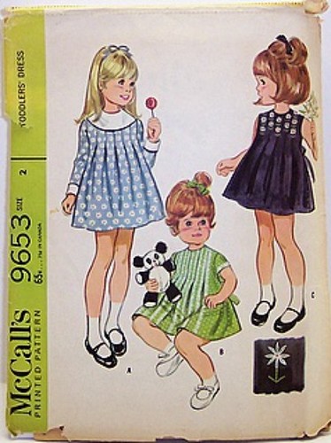Vintage McCalls Pattern 9653 Girls 60s Box Pleated Dress with Embroidery Transfers