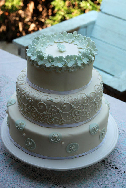 baby blue and white wedding cake