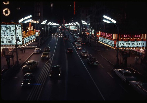 1967 Night View of State Street with Chicago and State Lake
