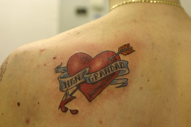 heart n scroll tattoo Tattooed by Johnny at The Tattoo Studio