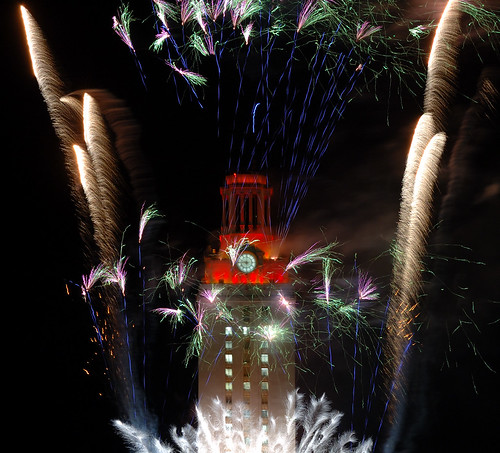 The University of Texas Tower at Graduation with Fireworks - II