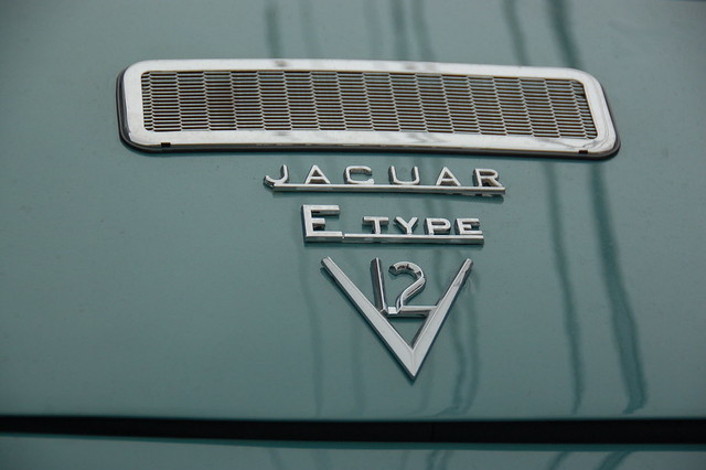 Old Jaguar Etype sports car logo vent on trunk lid