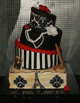 4 tiered wedding cake with a paris theme By Jan and Amanda