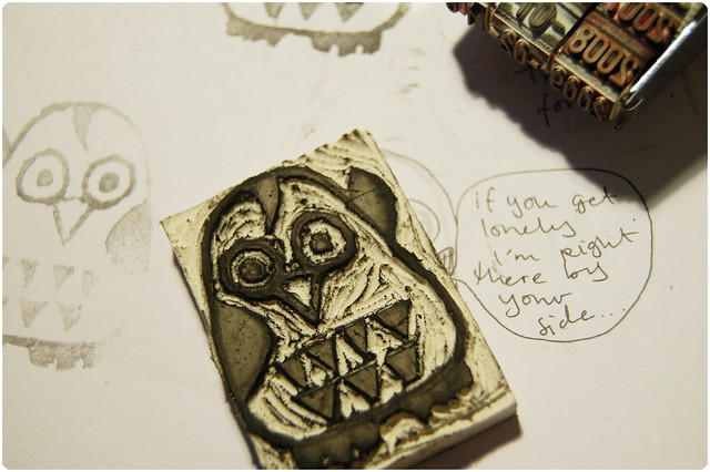 Carved owl stamp - Copyright Hanna Andersson