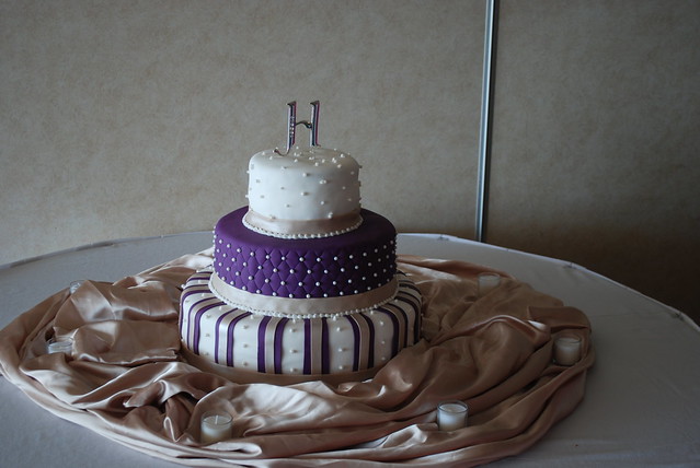 Champagne and plum wedding cake