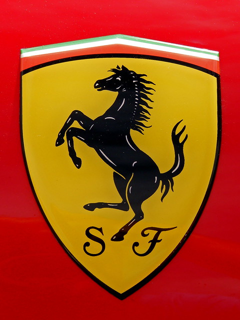 The classic'prancing stallion' logo of Ferrari