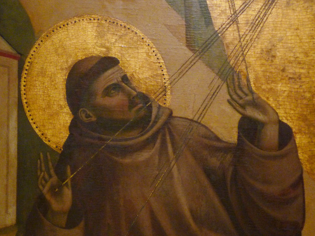 Giotto, St. Francis of Assisi Receiving the Stigmata, c. 1295-1300 with detail of Francis's face and hands
