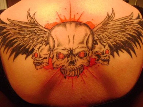 skulls back piece tattoo Justin at Kats Like Us Tattoos