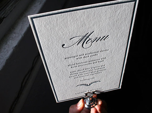 Burstell wedding menu letterpress by Smock