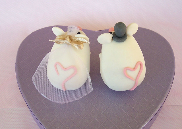 Original white mice wedding cake toppers Mouse cake topper