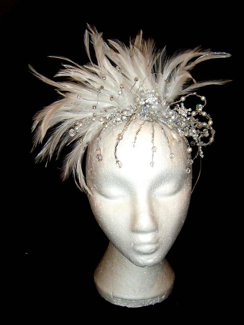 White Feather Bridal Headpiece White feather pearl and swarovski crystal