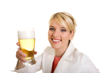 Young blond woman with glass of beer