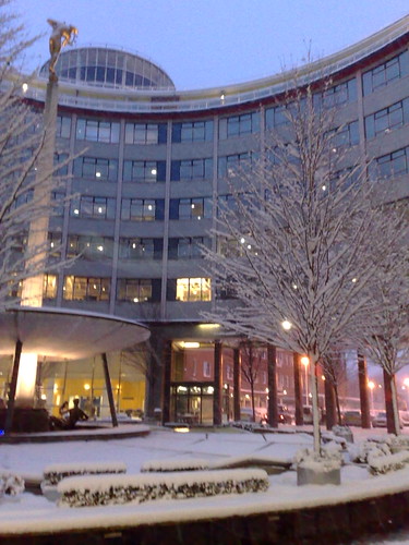 BBC Television Centre in the snow