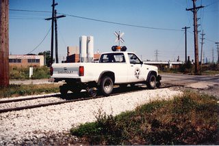 Eastbound Belt Railway of Chicago maintenance of way truck. Chicago Illinois. August 1986. by Eddie from Chicago