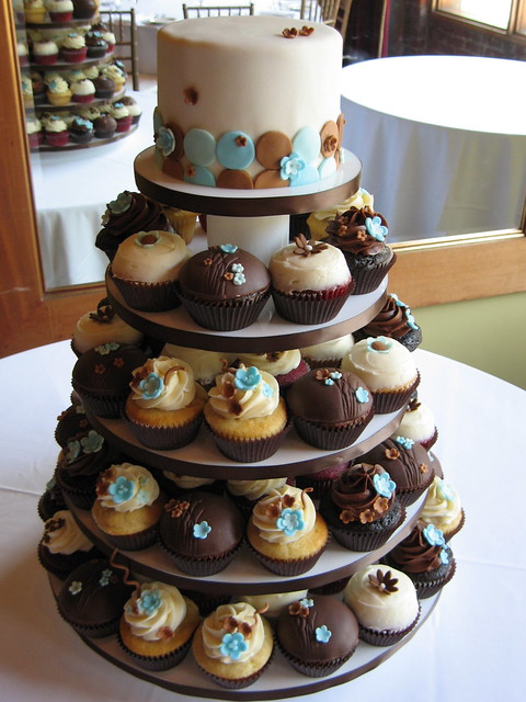 Brown and Blue Wedding Cupcake Tower