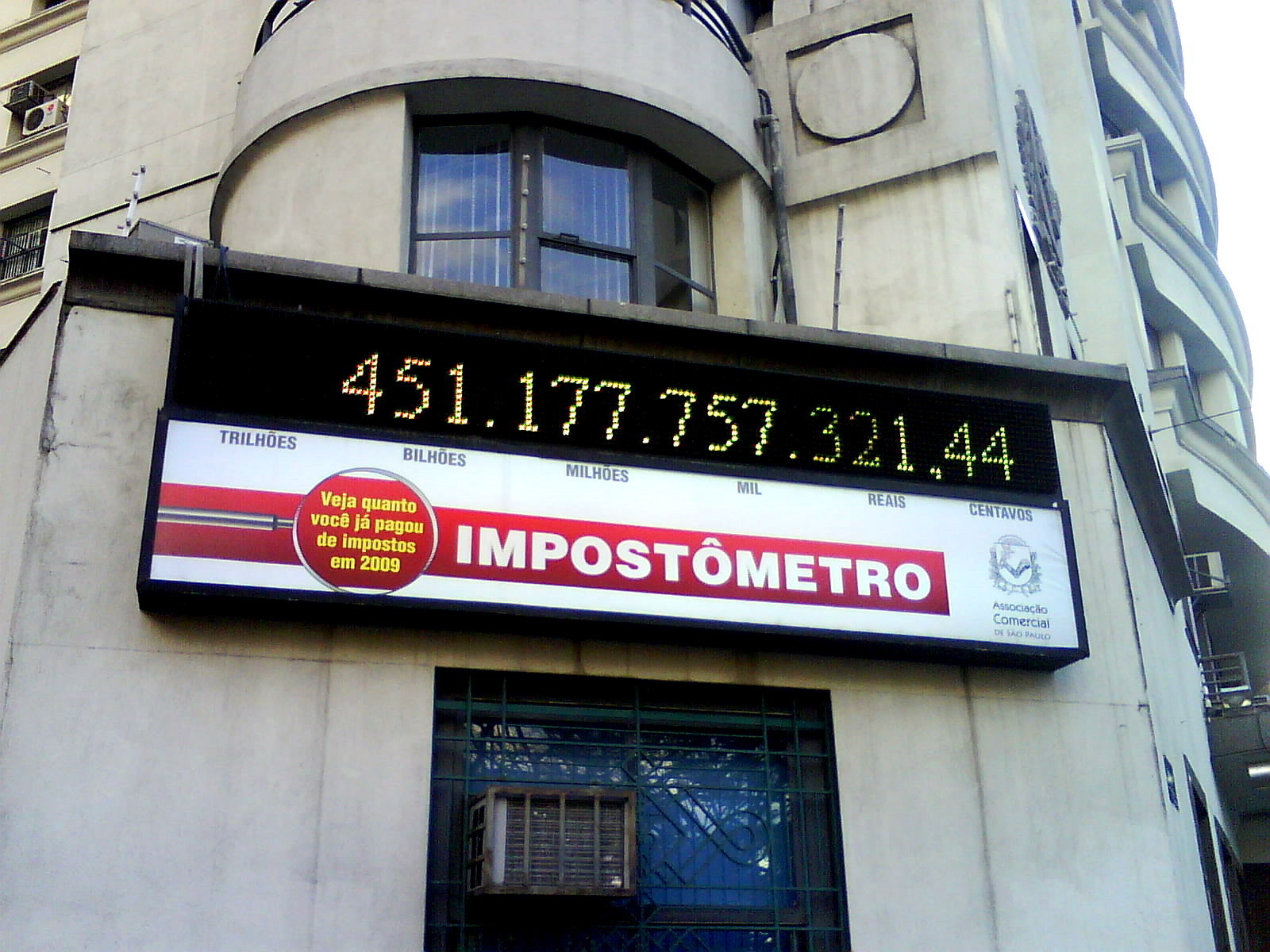 Impostômetro -  a counter showing how much in taxes were paid by brazilian people, Photo by Bruno Pedrozo on Flickr. CC BY 2.0