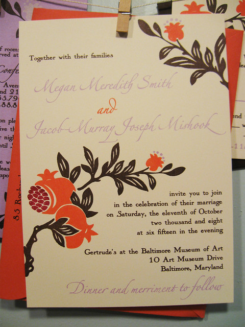 Megan Jacob's pomegranate wedding invitations