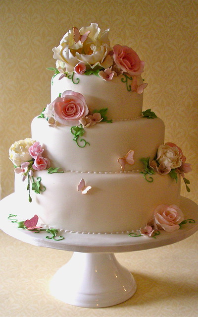 Ivory Pink green Fleur wedding cake