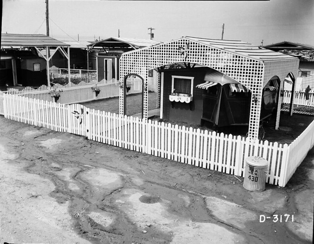 Trailer City with the White Picket Fence and Ducks, 1944