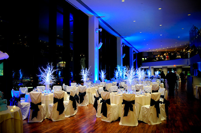 The bride and groom celebrated their wedding day in a winter theme that