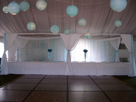 Wedding Headtable canopy This head table seats 12 at 4 six foot tables