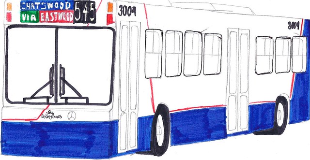 My Drawing of a Sydney Bus Bus 3004 on route 545 to Chatswood approaching