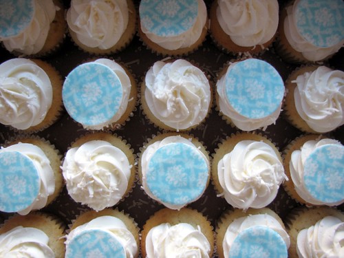 Baby Blue Damask Pattern Cupcakes Part of an order for a bridal shower