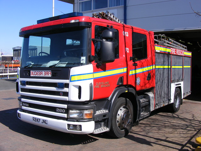 Cleveland Fire Brigade's Scania Fire Engine R247JNL is seen outside the 