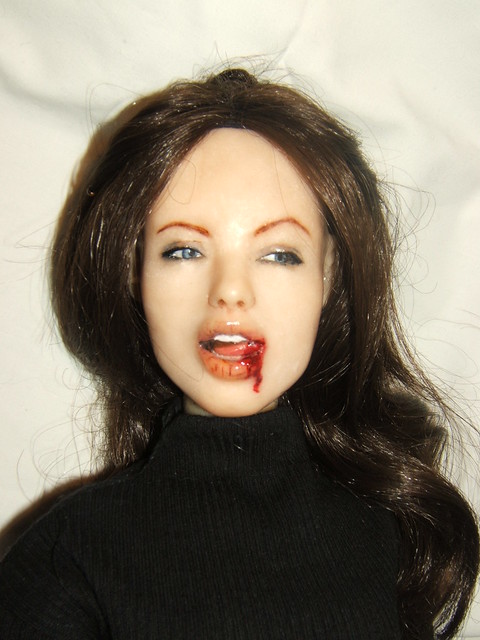 close up of my angelina jolie doll I made that OOAK doll in polymer clay 