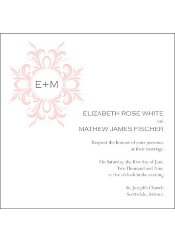 Wedding Invitation with light pink monogram design