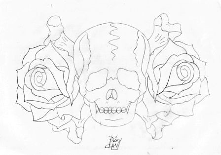 skull and roses a pencil drawing i sketched for my friend jim's right 