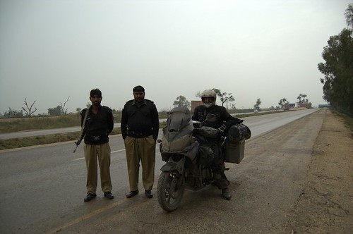 Pakistan – Quetta to Multan – Christopher and Zoltan With Two of The Escorting Policemen – DARK
