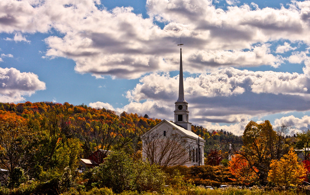Church and Autumn Leaves - Stowe, VT