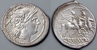 60/1 caduceus Denarius. Roma Dioscuri, AM#0711-43, 20x22mm, 4g28