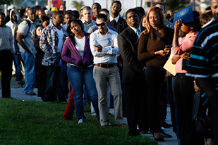 People wait by the thousands in the United States in a hopeless quest for meaningful employment. Despite claims by the Obama administration of a potential recovery, unemployment and home foreclosures continue to rise. by Pan-African News Wire File Photos