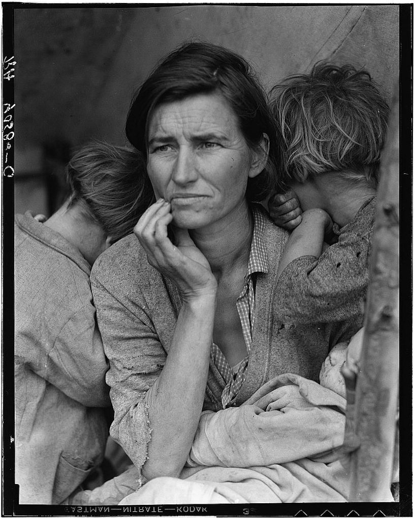 Destitute pea pickers in California. Mother of seven children. Age thirty-two. Nipomo, California (LOC)