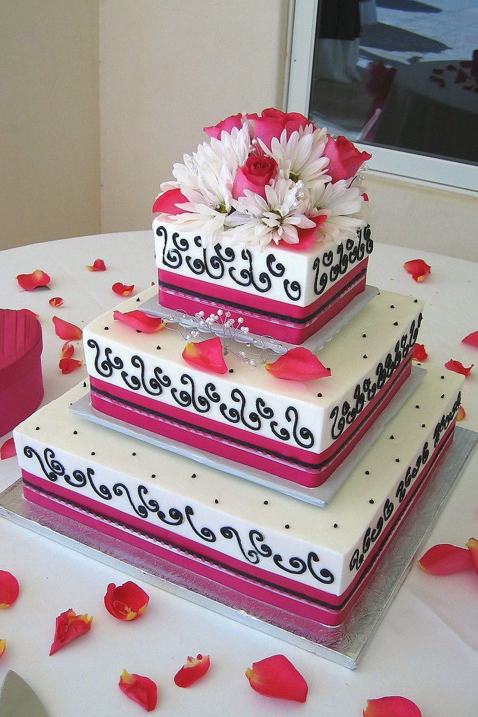 Pink and Black Wedding Cake